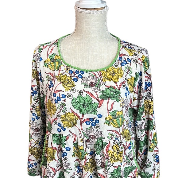 Uncle Frank 3/4 Long Sleeve Dress Womens M Above Knee Mini Floral White Boho - Picture 2 of 11